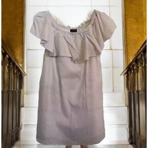 Lumiere Tan striped ruffle over shoulder dress Women's Size L Large